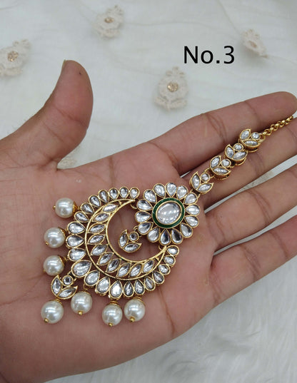 Headpiece Tikka Gold kundan tikka tika /Gold kundan round Hair chiku Headpiece