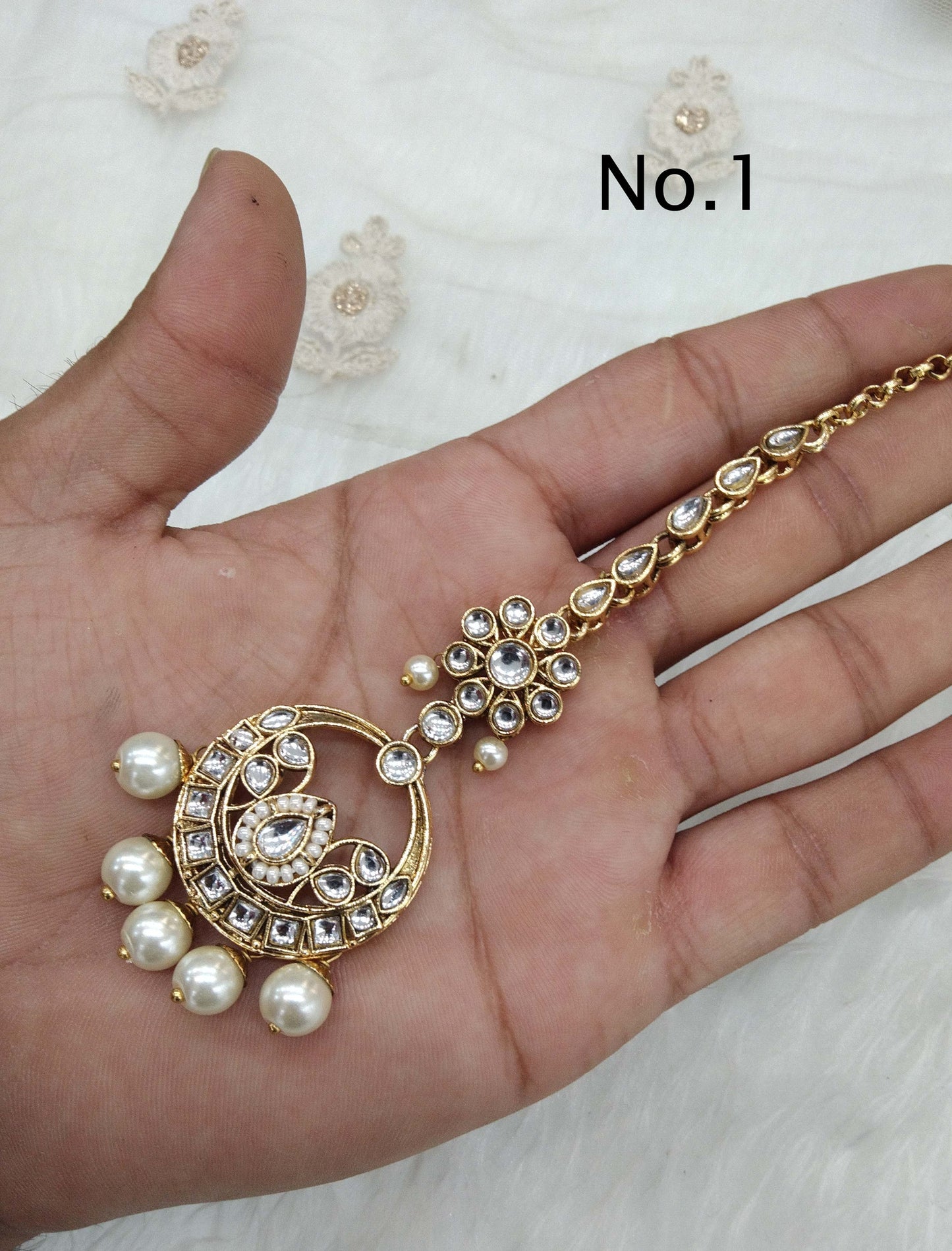 Headpiece Tikka Gold kundan tikka tika /Gold kundan round Hair chiku Headpiece