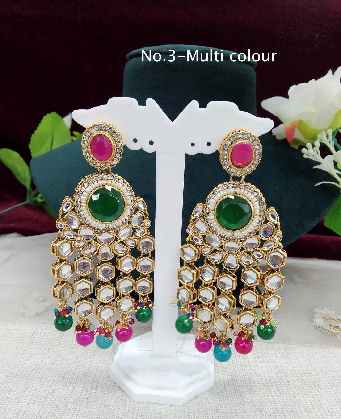 Indian kundan earrings jewellery/kundan layered earrings/ bollywood earrings visit set