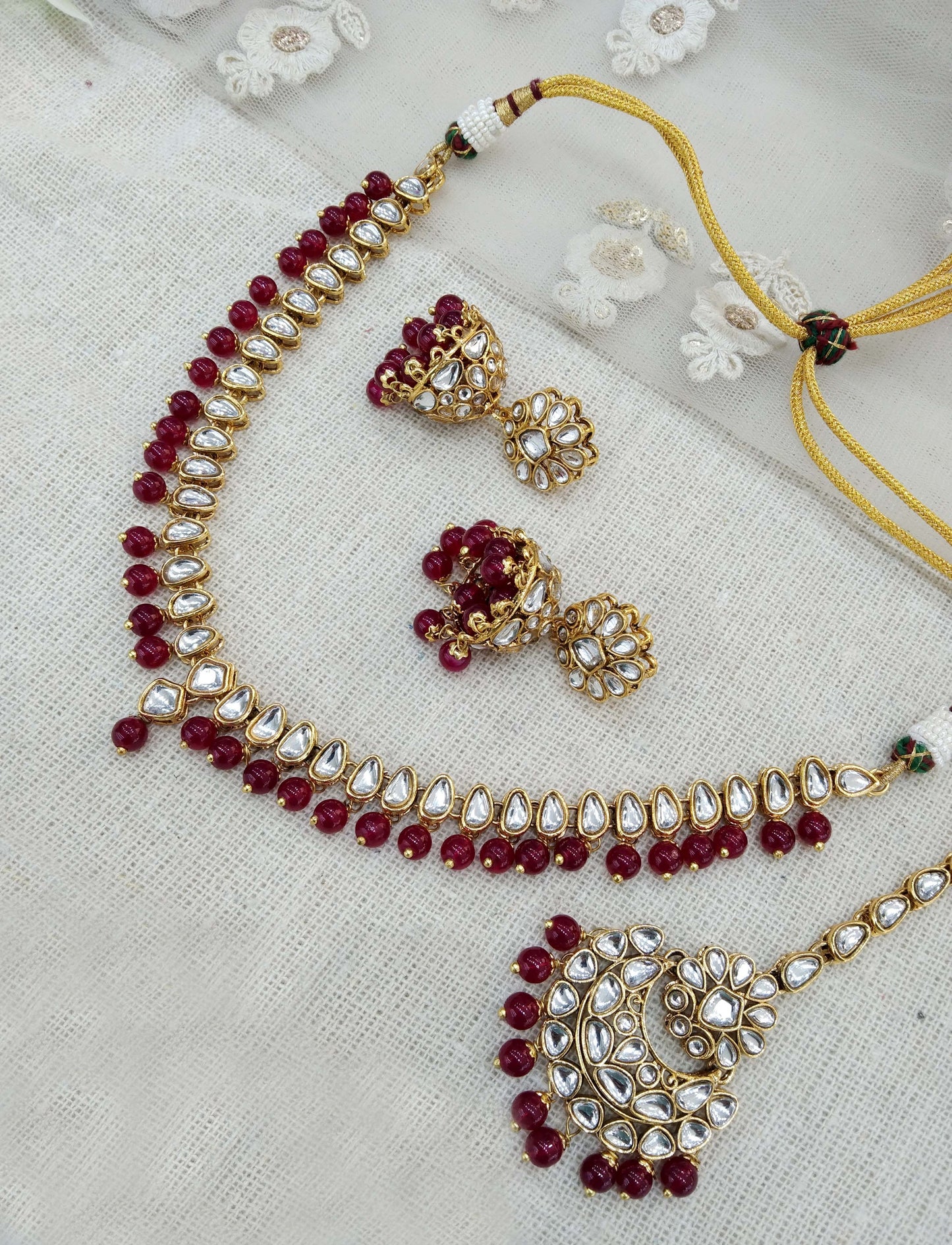 Kundan Necklace Jewellery Set/ Gold Mehroon kundan Indian jewellery kundan latin sets
