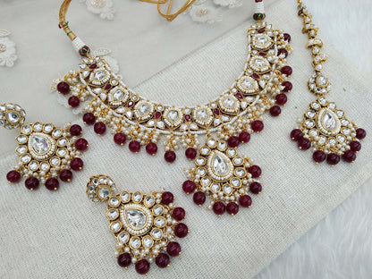 Kundan Necklace Jewellery Set/ Gold Mehroon kundan Indian jewellery kundan middle sets