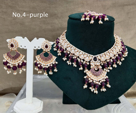 Indian Jewellery Rose gold Kundan purple necklace most set