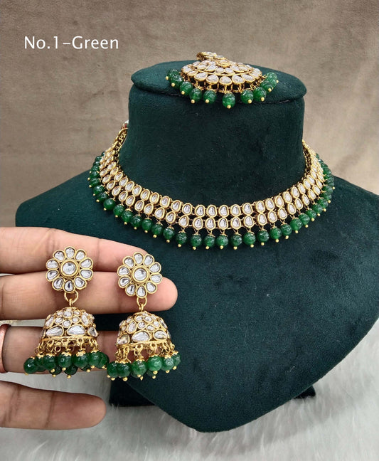 Kundan Necklace Jewellery Set/ Gold green kundan Indian jewellery kundan boxes sets