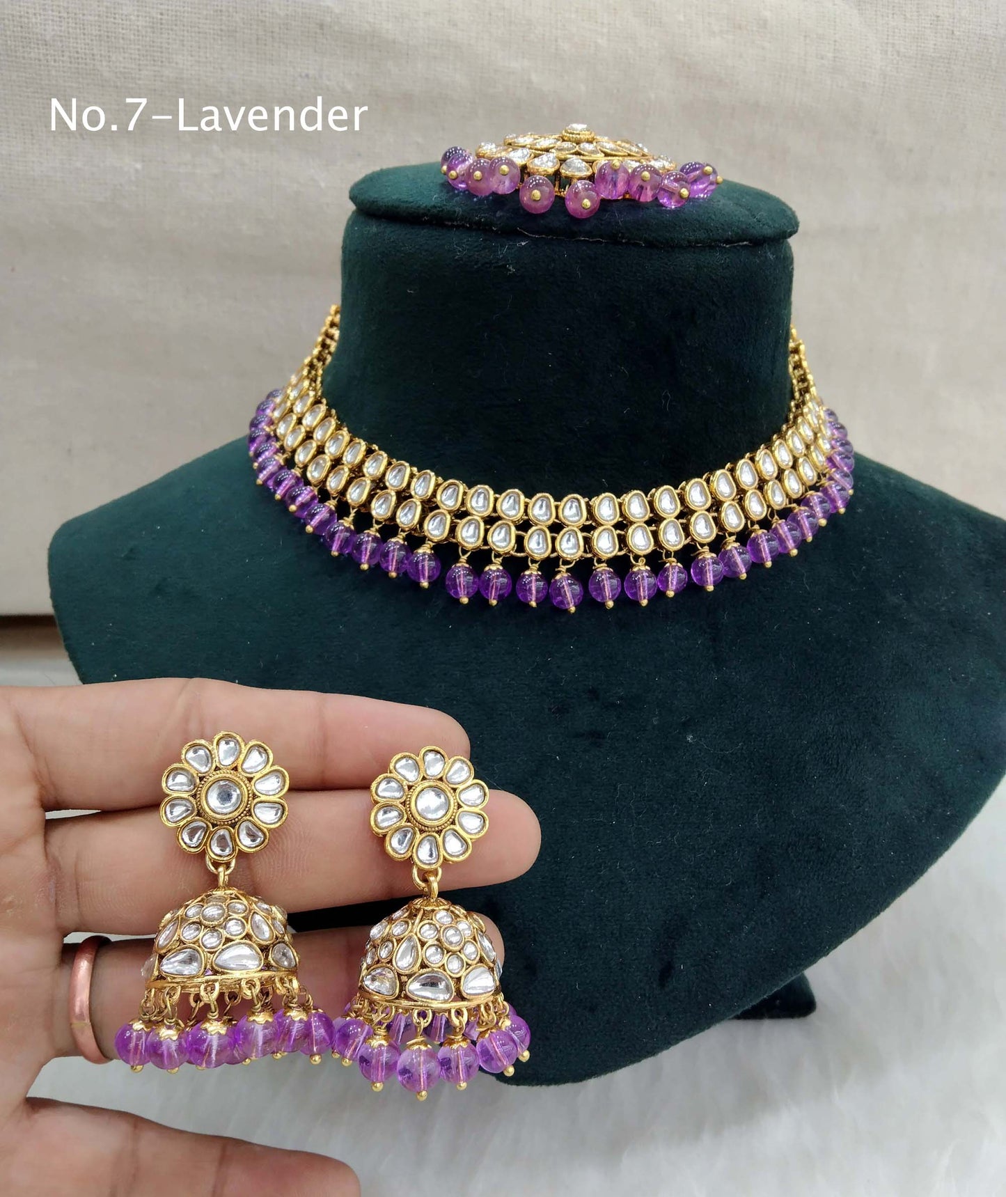 Kundan Necklace Jewellery Set/ Gold kundan lavender Indian jewellery kundan boxes sets