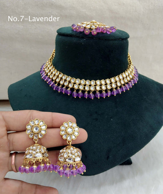 Kundan Necklace Jewellery Set/ Gold kundan lavender Indian jewellery kundan boxes sets