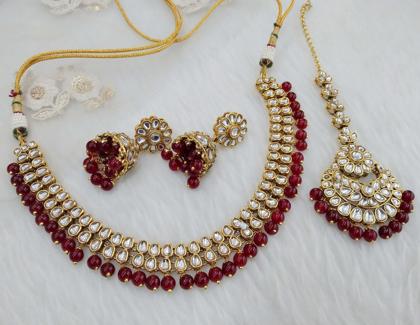 Gold Kundan necklace Jewellery Set/ Gold kundan ruby Indian jewellery kundan boxes sets