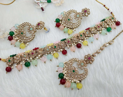 Antique Gold Choker Set/ dark gold multicolor  choker Indian host Jewellery