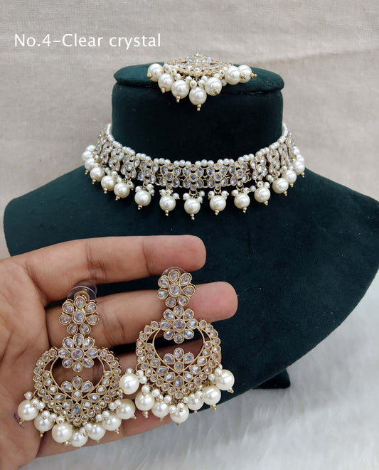 Antique Gold Choker Jewellery Set/ dark gold clear crystals choker Indian host Jewellery Online