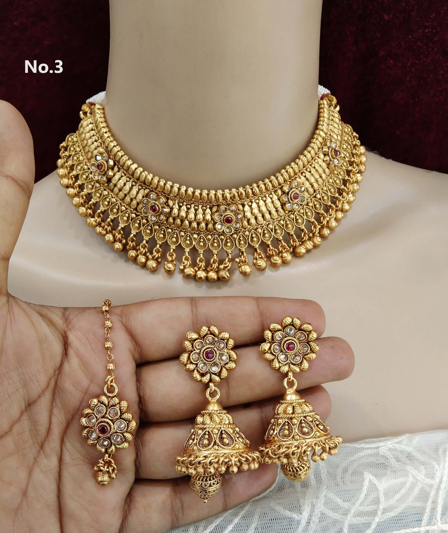 Choker Set Polki indian  Jewellery choker Set/ Bollywood Style Gold Finish South Indian bridal Jewellery