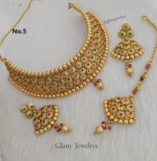 Choker Set Polki indian  Jewellery choker Set/ Bollywood Style Gold Finish South Indian beams bridal Jewellery