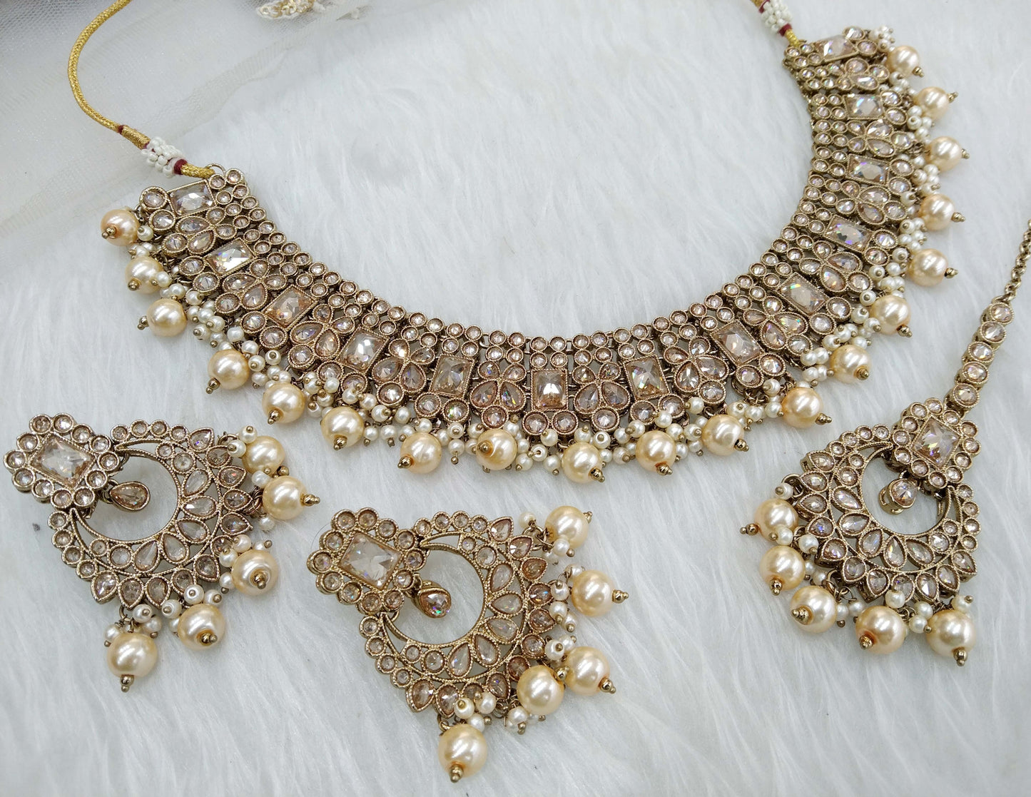 Indian Jewelry Jewellery/Dark gold necklace Set/ Gold Indian Jewellery Set /Reshma Bridesmaid jewelry sets
