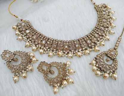 Indian Jewelry Jewellery/Dark gold necklace Set/ Gold Indian Jewellery Set /Reshma Bridesmaid jewelry sets