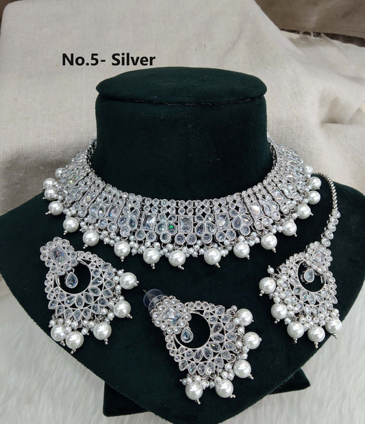 Indian Jewellery/Silver necklace Set/ Silver Indian Jewellery Set /Reshma Bridesmaid jewellery sets