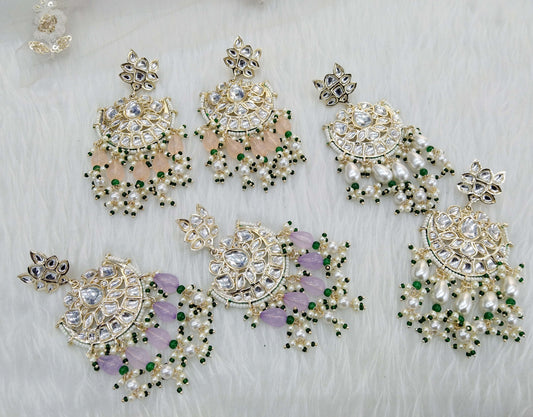 Indian Kundan Earrings Jewellery/ peach, black,sky blue, gold white, green, lavender refresh Earrings Set
