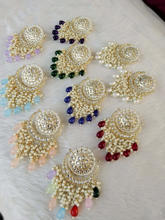 Indian Kundan Earrings Jewellery/ Gold mehroon, Blue, Gold white, Green, Purple, sky blue, multicolor, lavender, peach  Earrings admin Set