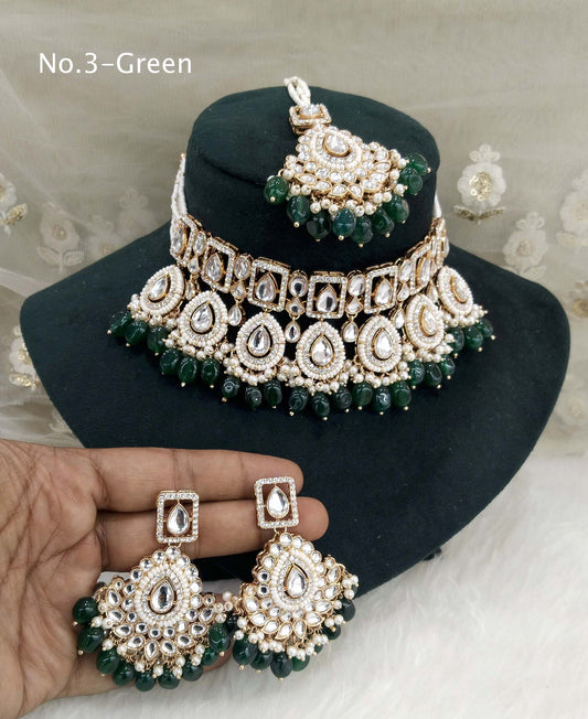 Rose gold choker kundan  Set/ rose gold green Indian frisian choker Jewellery