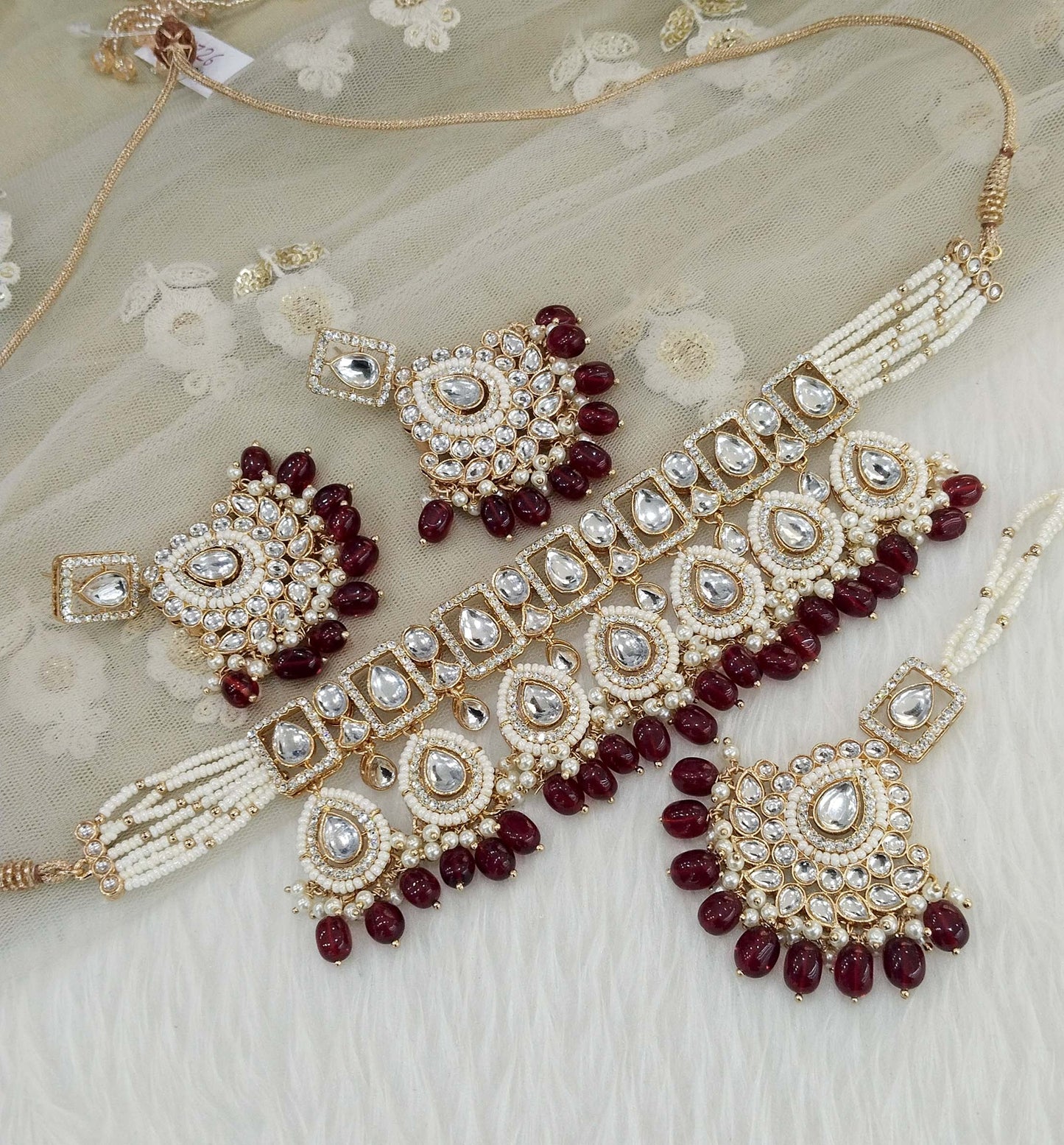 Rose gold choker kundan  Set/ rose gold mehroon Indian frisian choker Jewellry