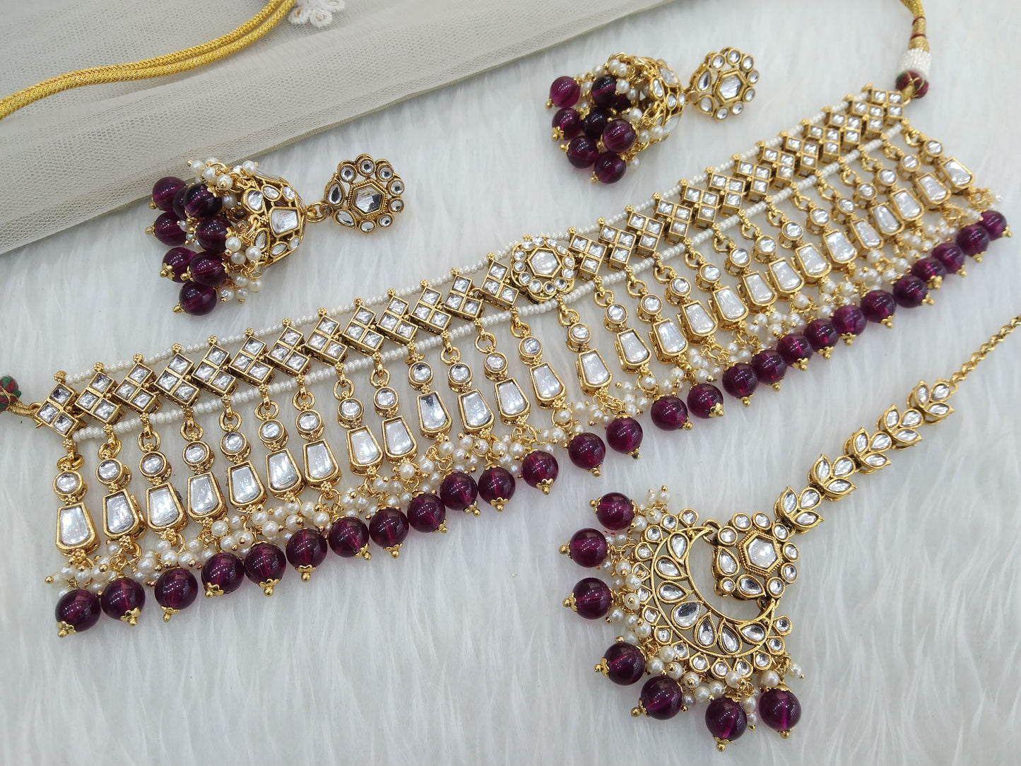 Purple Indian Jewellery Kundan Choker Set/ kundan Necklace Offer Set