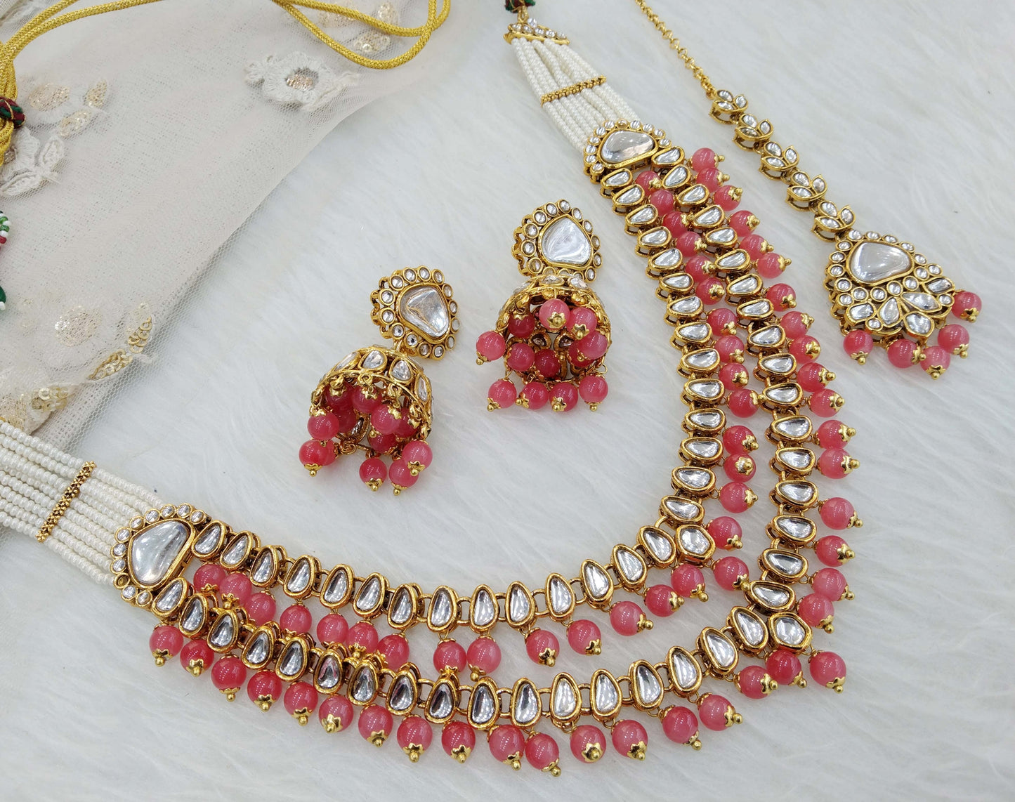 Indian Jewellery/ Gold gajjri Bridal Kundan layered necklace Set Indian branded Necklace set