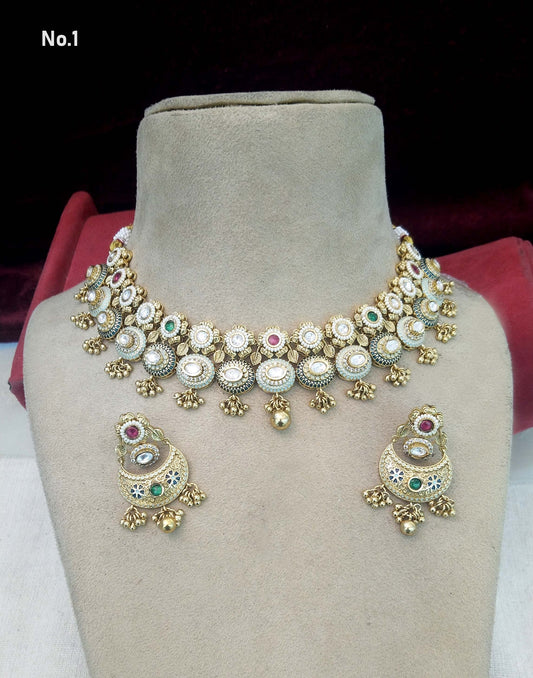 Gold necklace Set/ gold polki necklace set Indian global Jewellery