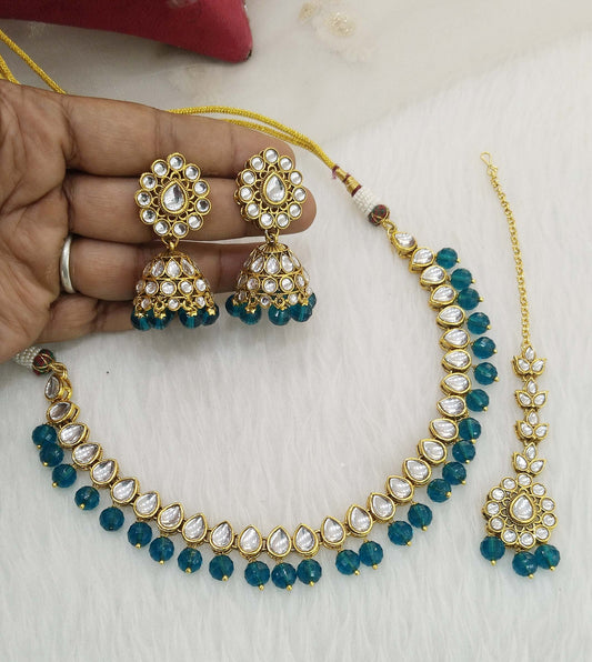 Gold Kundan Necklace Jewellery Set/ Gold blue kundan Indian jewellery kundan optimal sets