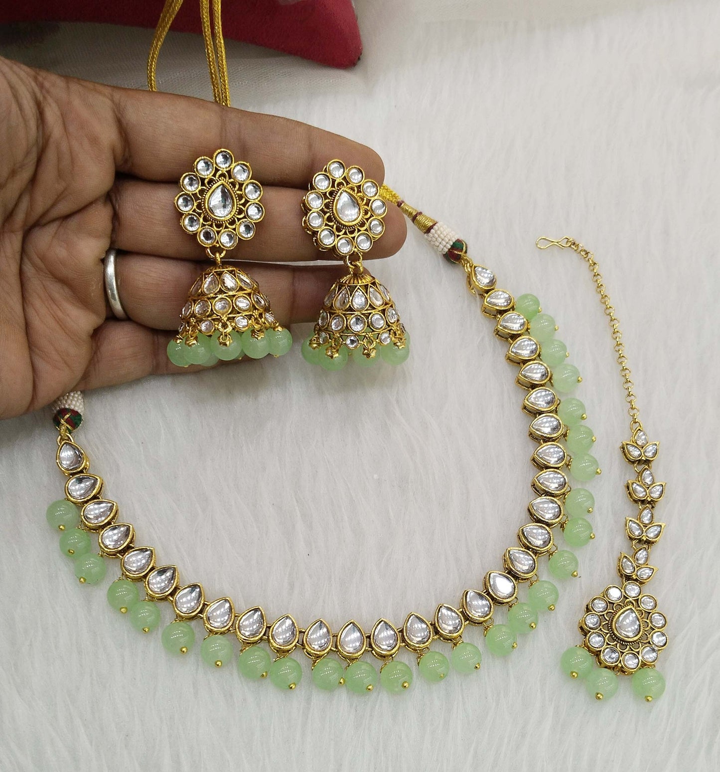 Kundan necklace Jewellery Set/ Gold pastel green kundan Indian jewellery kundan  optimal sets