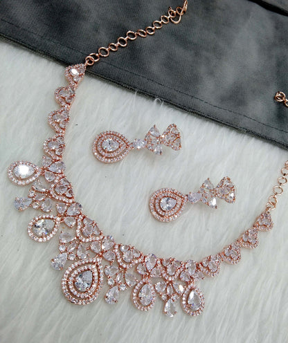 Cubic zirconia diamond necklace set, Rose gold necklace set CZ power necklace set