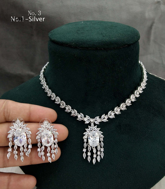 Amrican diamond necklace Jewellery set, Silver cz cap necklace set