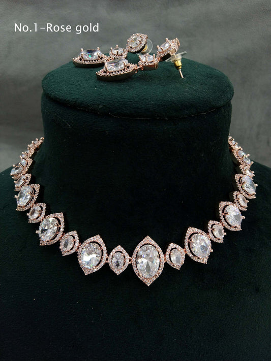 Cubic zirconia diamond necklace Jewellery set, Rose gold necklace set CZ tkker necklace set