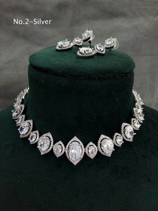 American  diamond Necklace Jewellery set, Silver necklace set CZ tkker necklace set