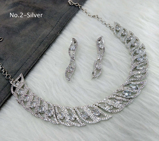 American diamond Necklace Jewellery set, Silver necklace set CZ change necklace set