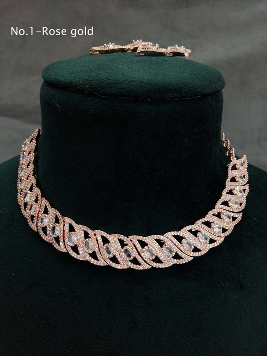 Cubic zirconia diamond necklace set, rose gold necklace set CZ change necklace set