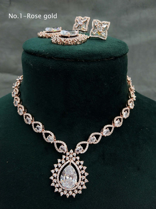 Cubic zirconia diamond necklace set, rose gold necklace set CZ get necklace set