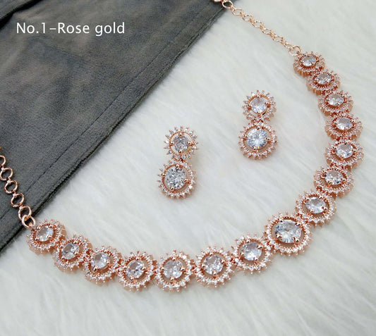 Cubic zirconia diamond necklace set,Rose gold Necklace set CZ sheet necklace set