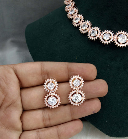 Cubic zirconia diamond necklace set,Rose gold Necklace set CZ sheet necklace set