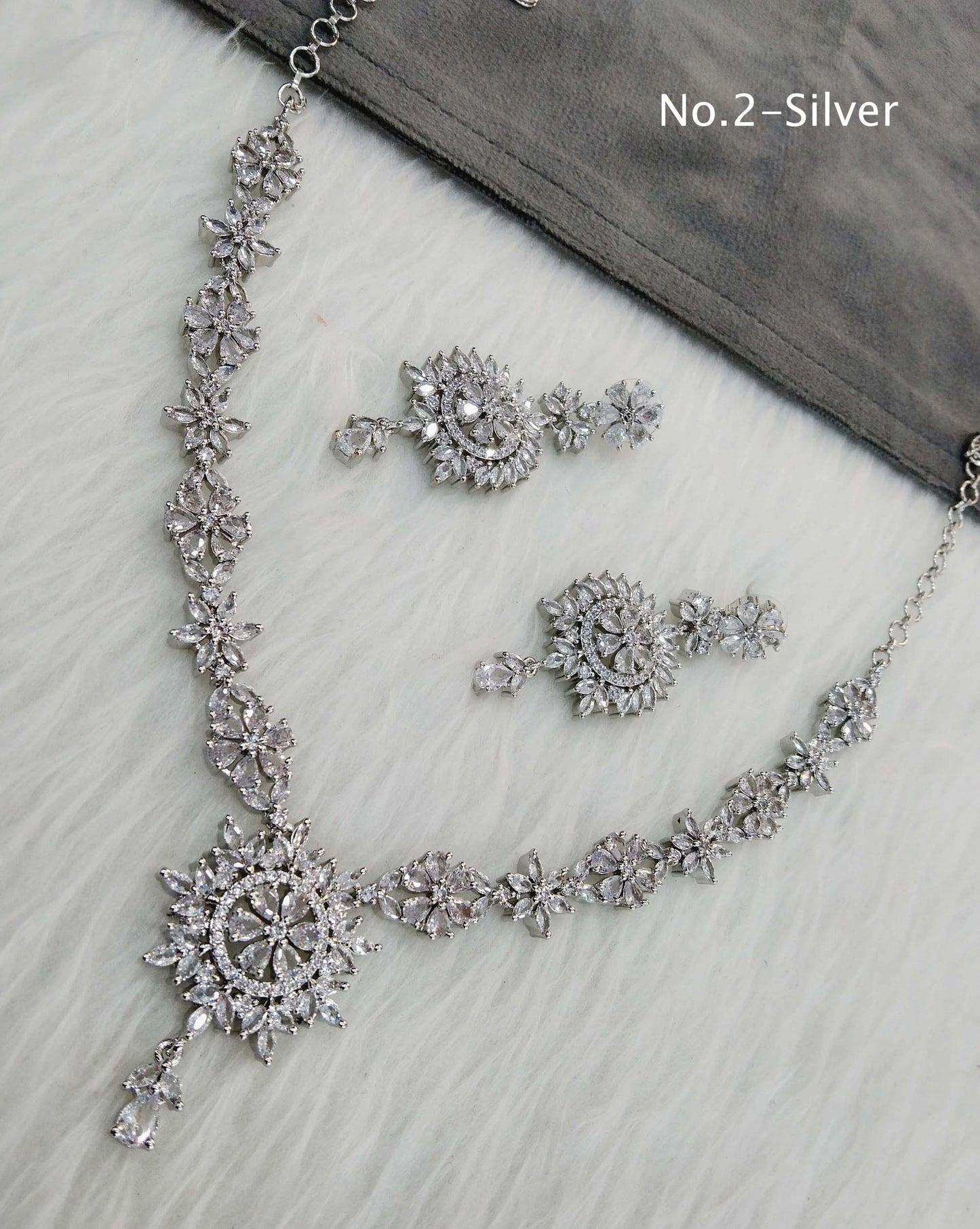 American Diamond Necklace Jewellery set, Silver necklace set CZ out necklace set