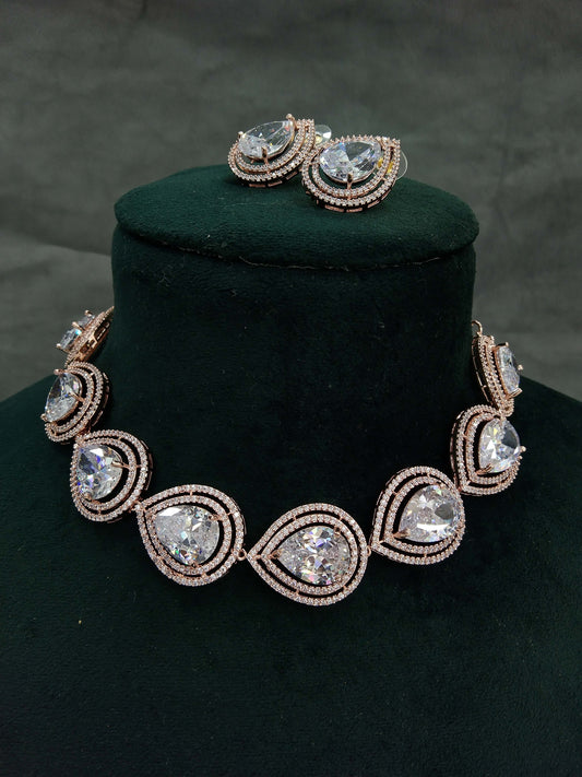 Cubic zirconia diamond necklace set, rose gold necklace set CZ has necklace set
