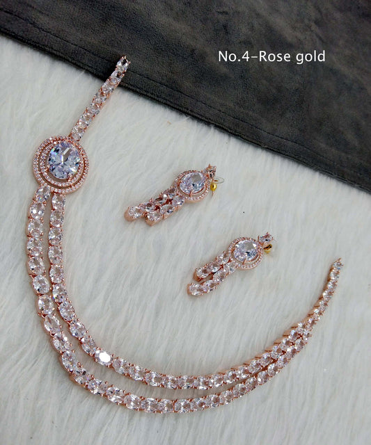 Cubic zirconia diamond necklace set, Rose gold layered cz live necklace set
