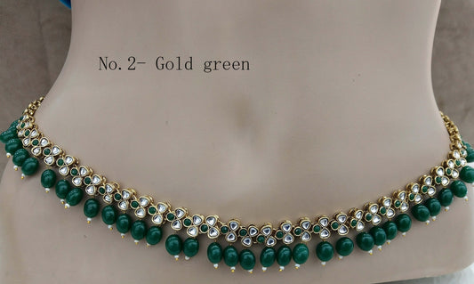 Gold Green Belt Sari Saree belly Chain Jewellery Indian Kamarbandh Kamarband Belt