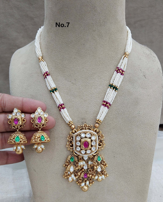 Polki Gold Plat Rani Haar Necklace Set/ Gold White Indian Necklace Set/ Indian Jewellery/Muslim Long Necklace sites Set