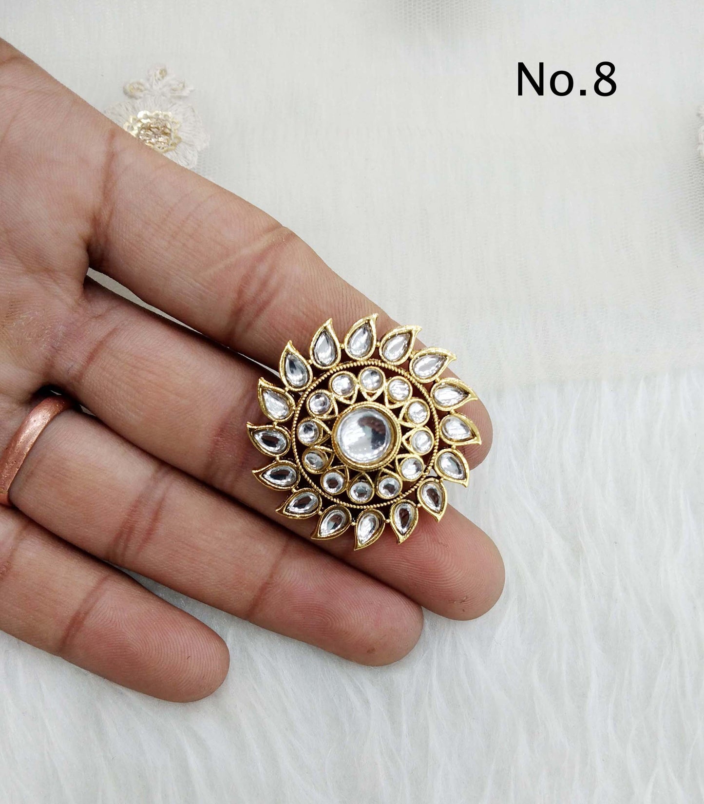 Indian Ring /Gold kundan finger rings Big round bridal ring hand accessory/limi