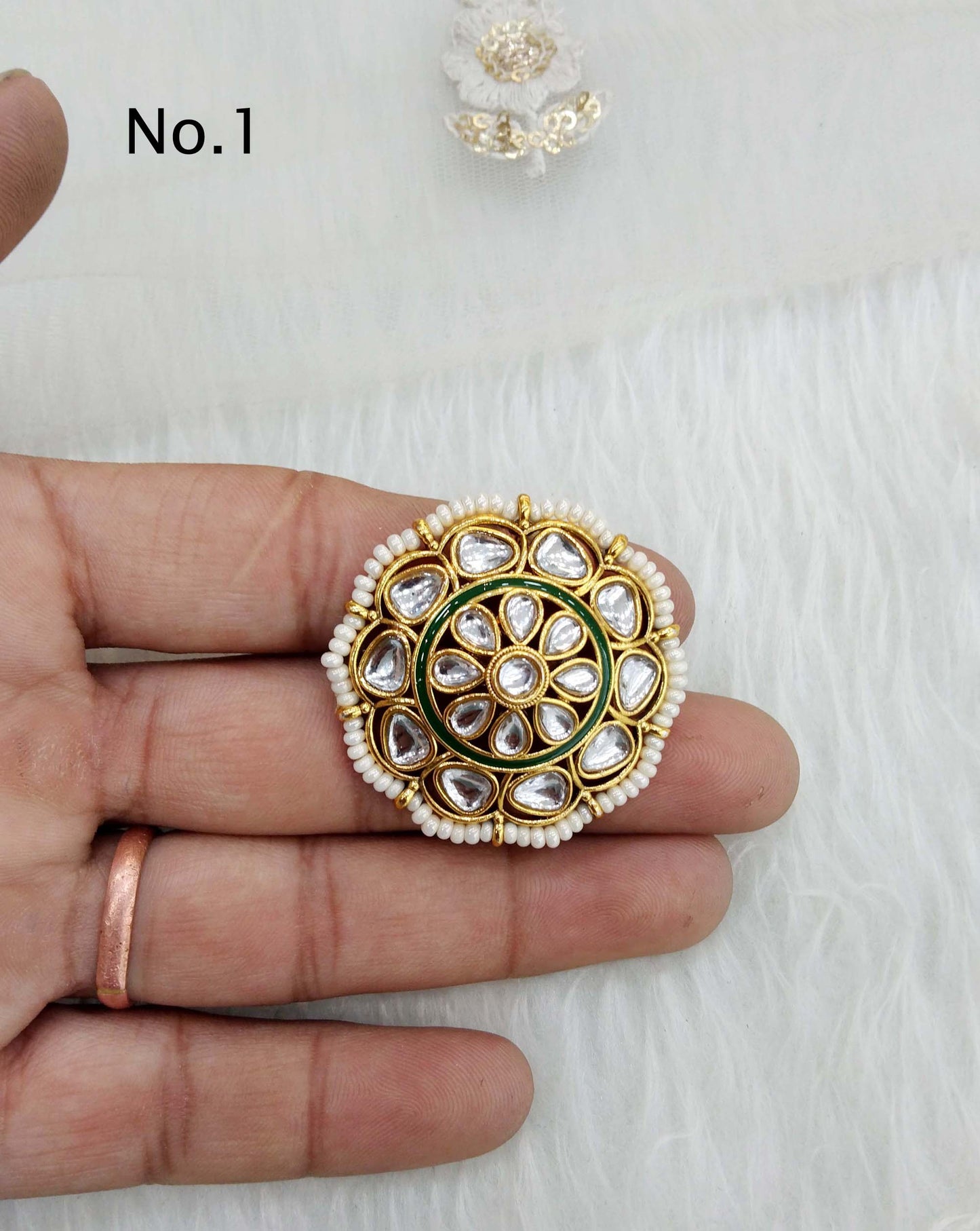 Indian Ring /Gold kundan finger rings Big round bridal ring hand accessory/limi