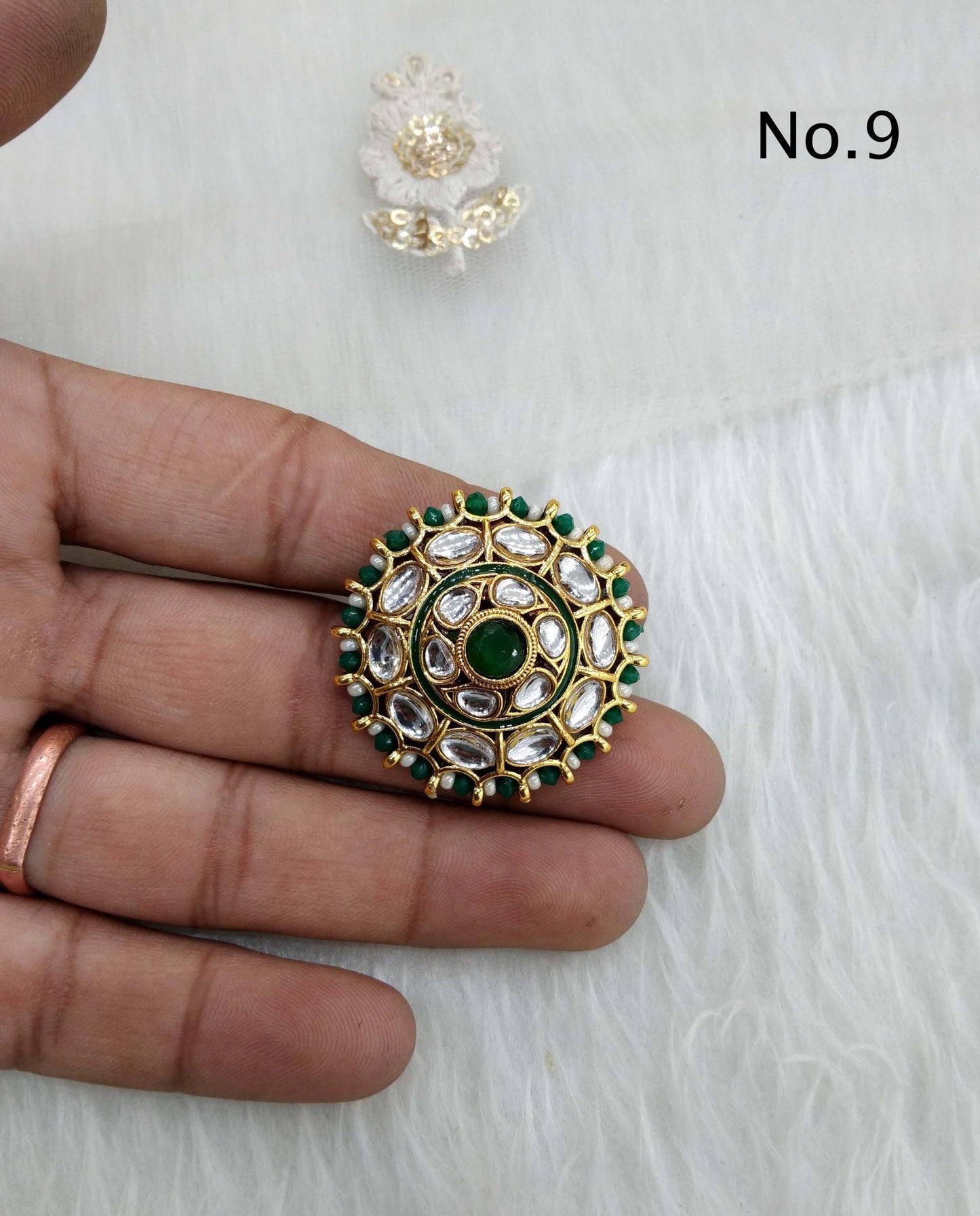 Indian Ring /Gold kundan finger rings Big round bridal ring hand accessory/limi