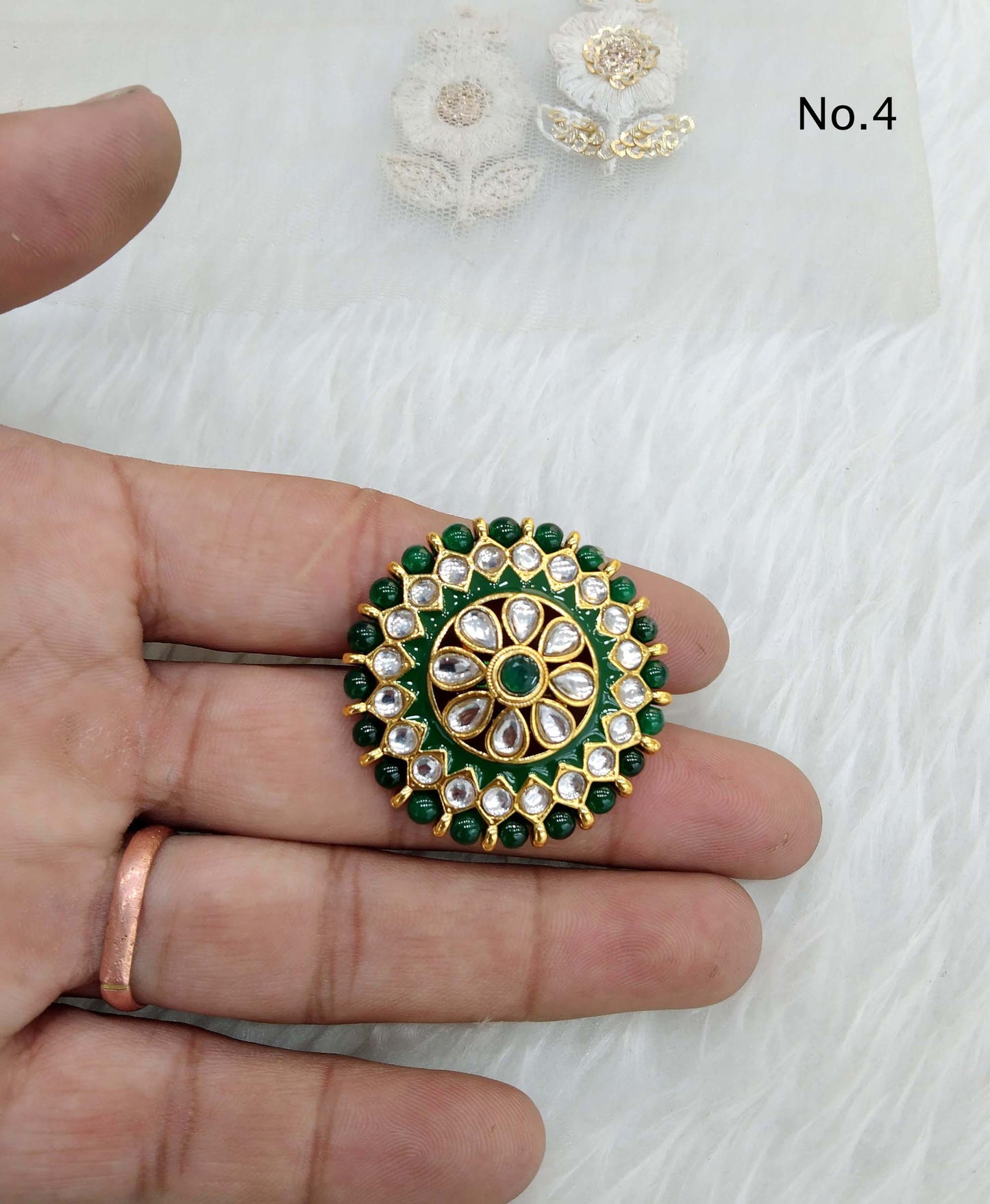 Indian Ring /Gold kundan finger rings Big round bridal ring hand accessory/limi