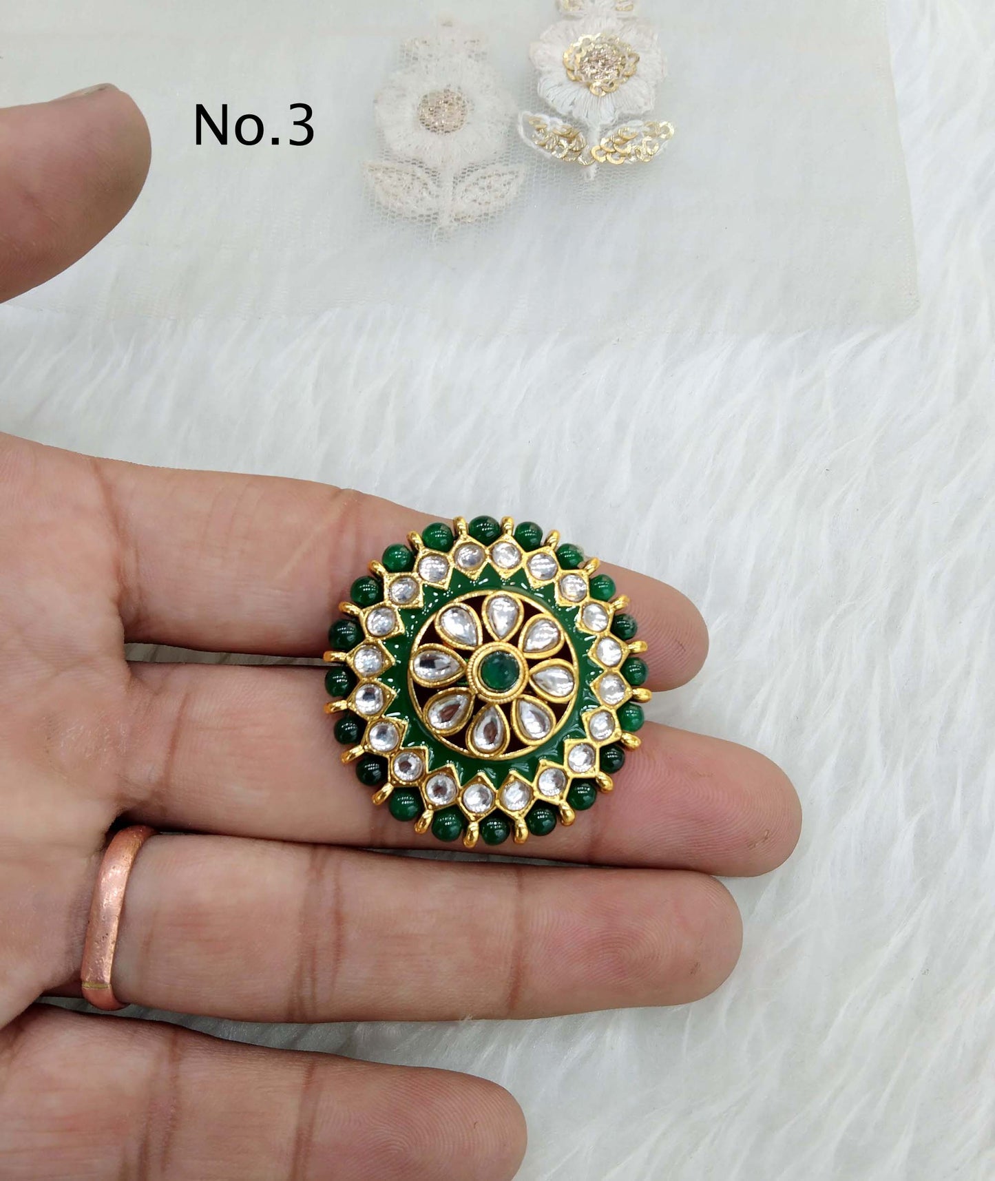 Indian Ring /Gold kundan finger rings Big round bridal ring hand accessory/limi