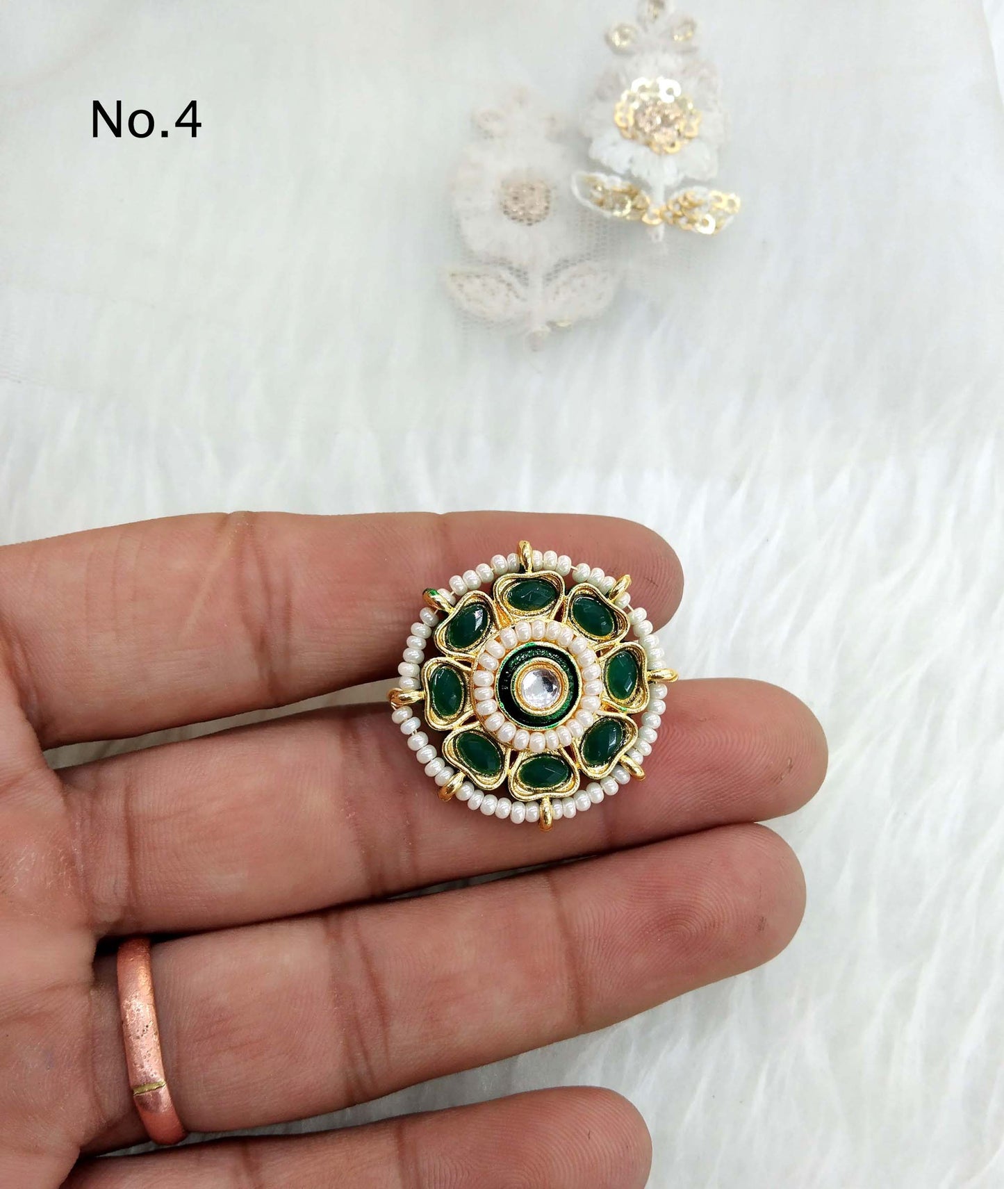 Online Indian Ring /Gold kundan finger rings Big round bridal ring hand accessory/limi