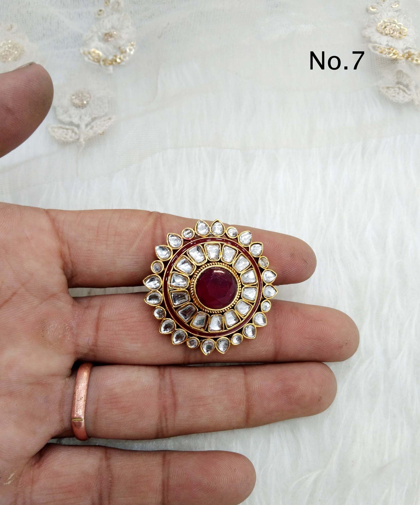 Online Indian Ring /Gold kundan finger rings Big round bridal ring hand accessory/limi