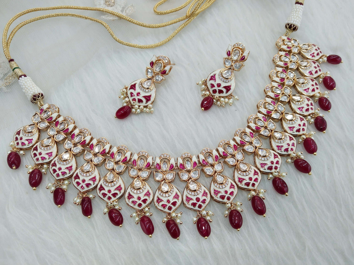 Gold ruby Kundan Necklace Jewellery Set/ Gold kundan Indian jewellery kundan runes sets