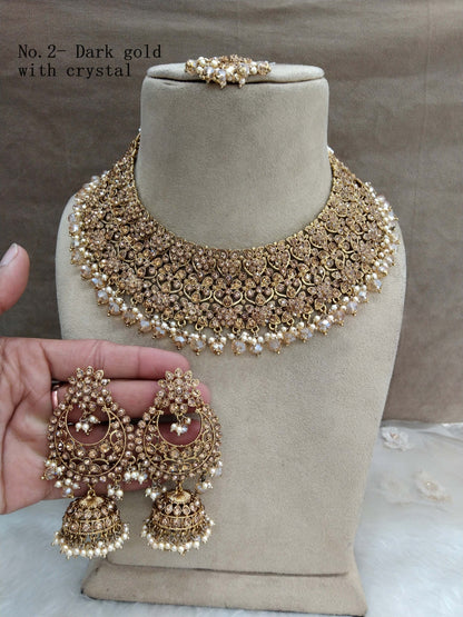 Antique  Gold crystal necklace Set/ Indian Bridal astin Jewellery