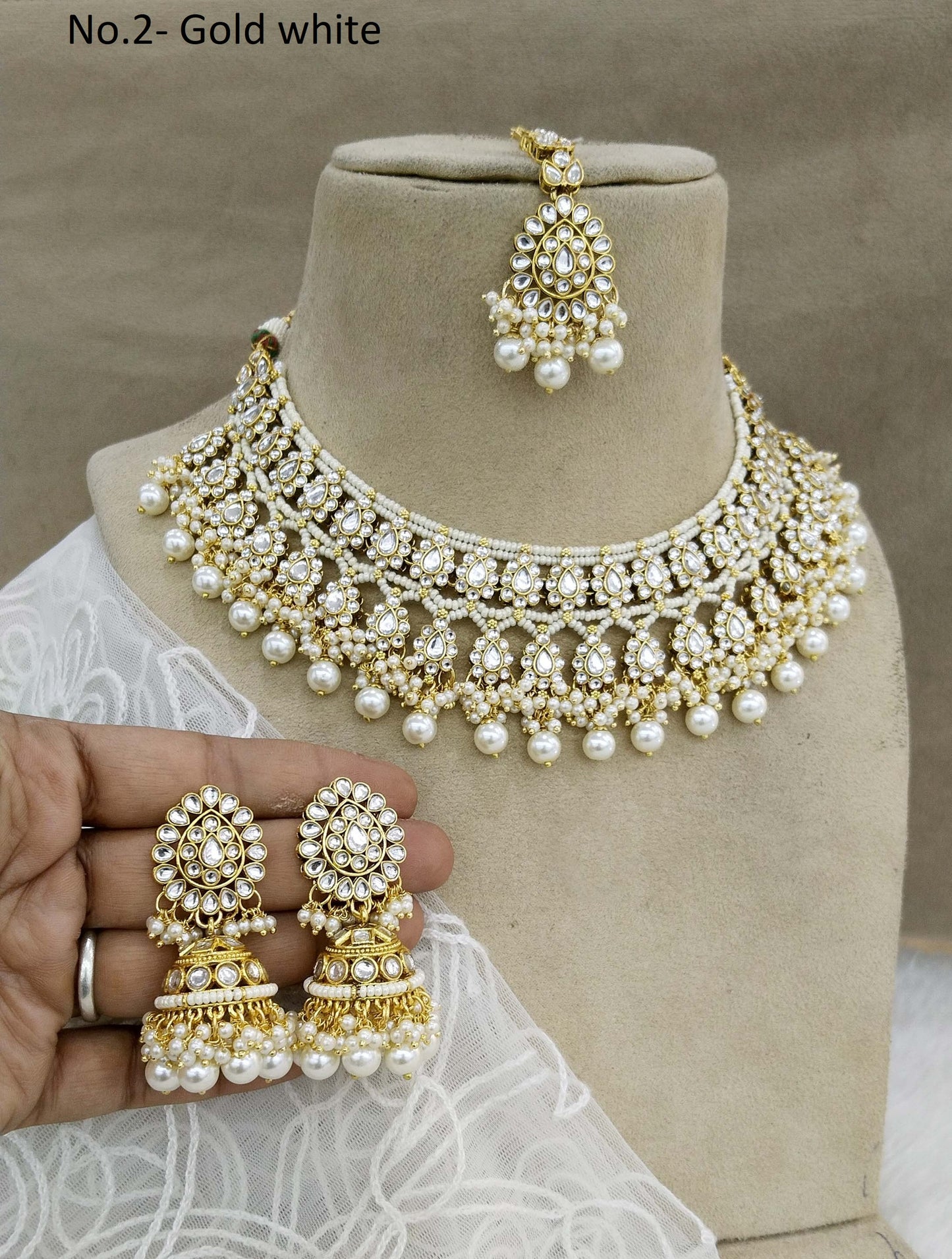 Gold Kundan necklace Set/ Gold white kundan Indian jewelry kundan sika sets